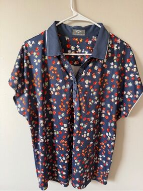 Callaway  Opti - Dri Navy Polo with Red and White Floral Print